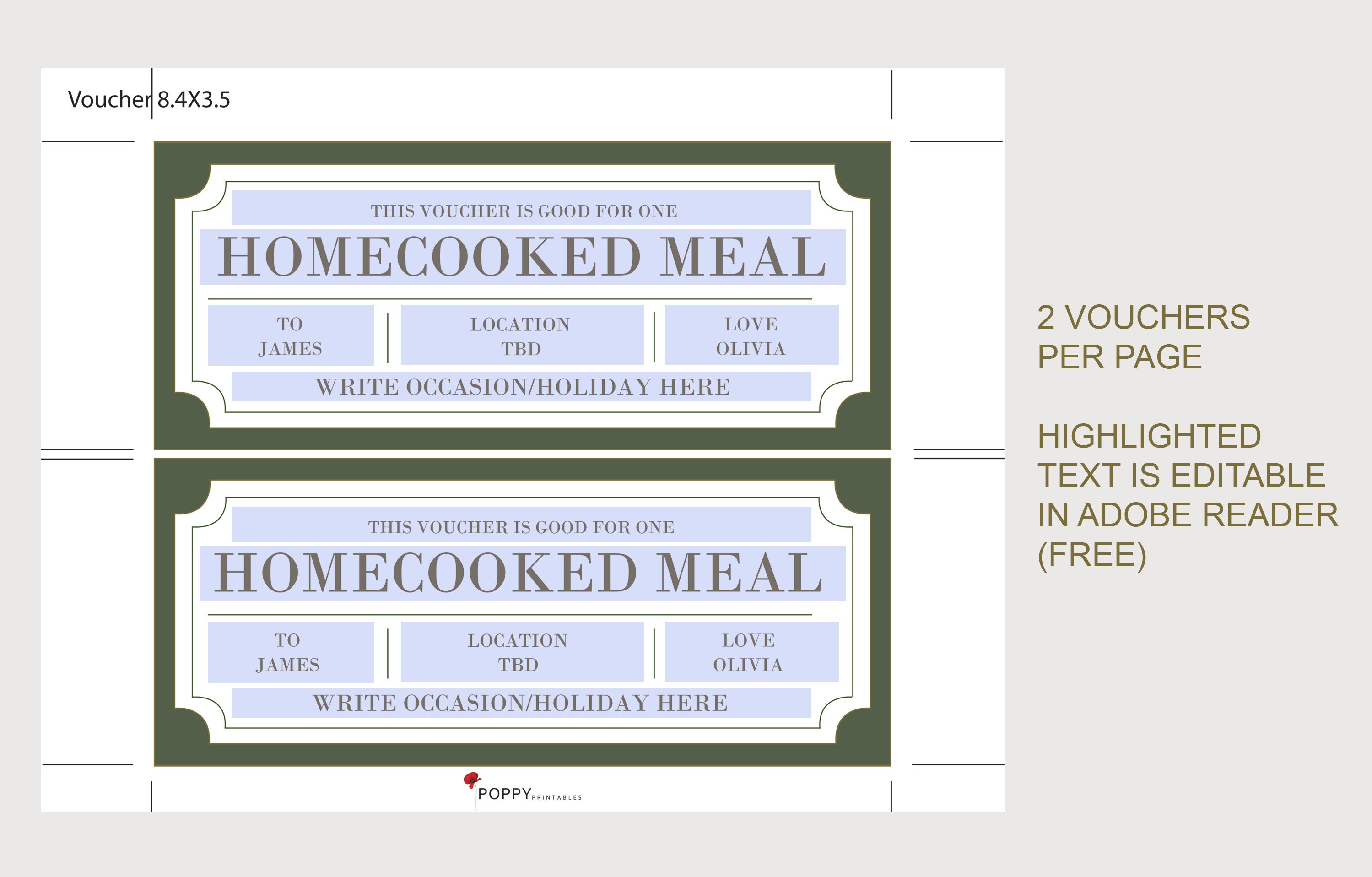 Home Cooked Meal Coupon Gift Certificate INSTANT DOWNLOAD - Etsy