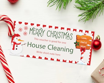 Christmas House Cleaning Coupon  - INSTANT DOWNLOAD - EDITABLE Text - House Cleaning Gift Voucher, Printable house cleaning certificate