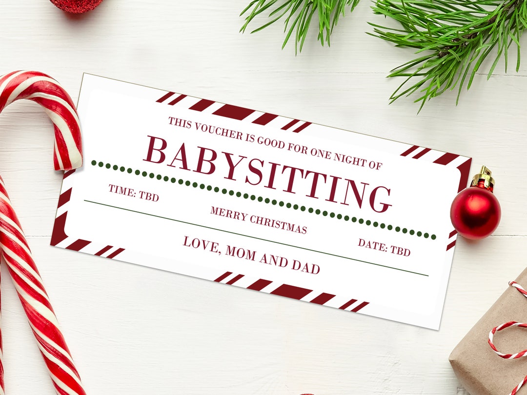 Christmas Babysitting Coupon Voucher - INSTANT DOWNLOAD - EDITABLE Text ...