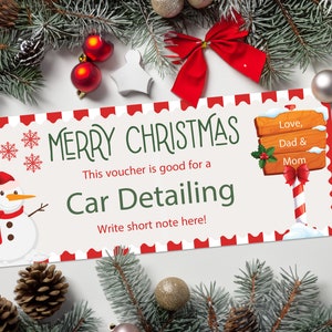 Christmas Car Detailing Gift Certificate Coupon  - INSTANT DOWNLOAD - EDITABLE Text - Gift Certificate Car Detail, Car Detailing Certificate