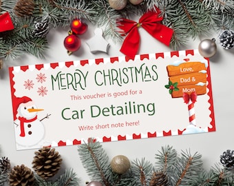 Christmas Car Detailing Gift Certificate Coupon  - INSTANT DOWNLOAD - EDITABLE Text - Gift Certificate Car Detail, Car Detailing Certificate