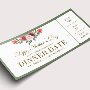 Mother&#39;s Day Dinner Date Coupon Voucher  - INSTANT DOWNLOAD - EDITABLE Text - Printable, Personalized, Ticket, Mother&#39;s Day Coupon, Brunch