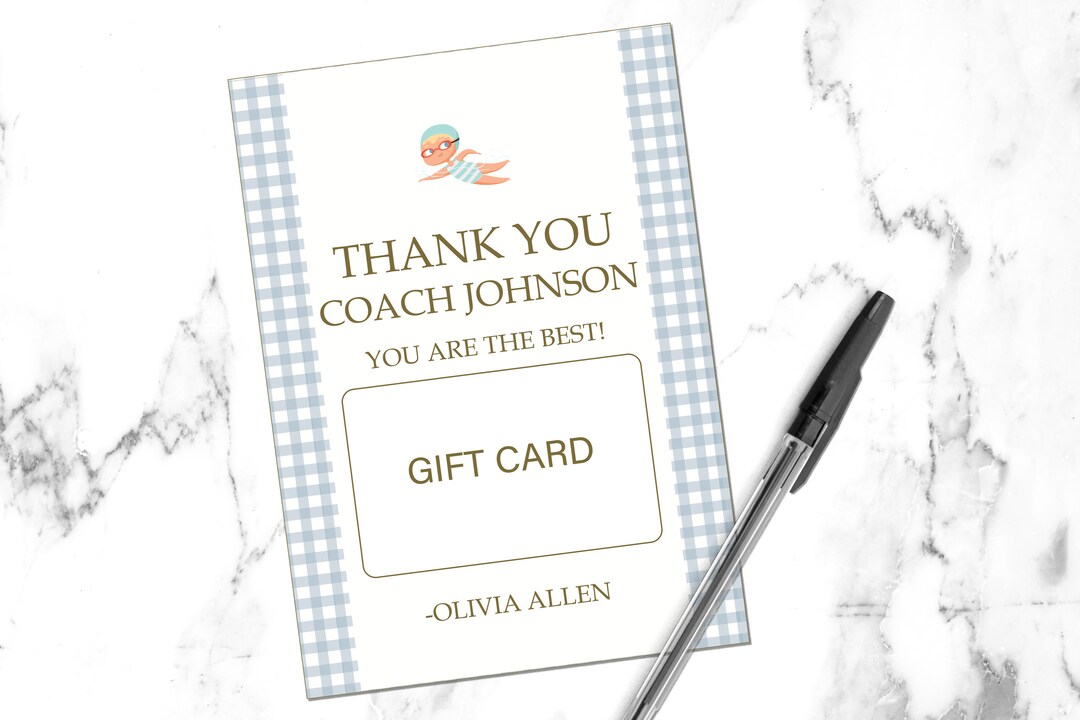 EDITABLE Swim Coach Gift Card Holder, Swimming Lessons Thank You Gift ...