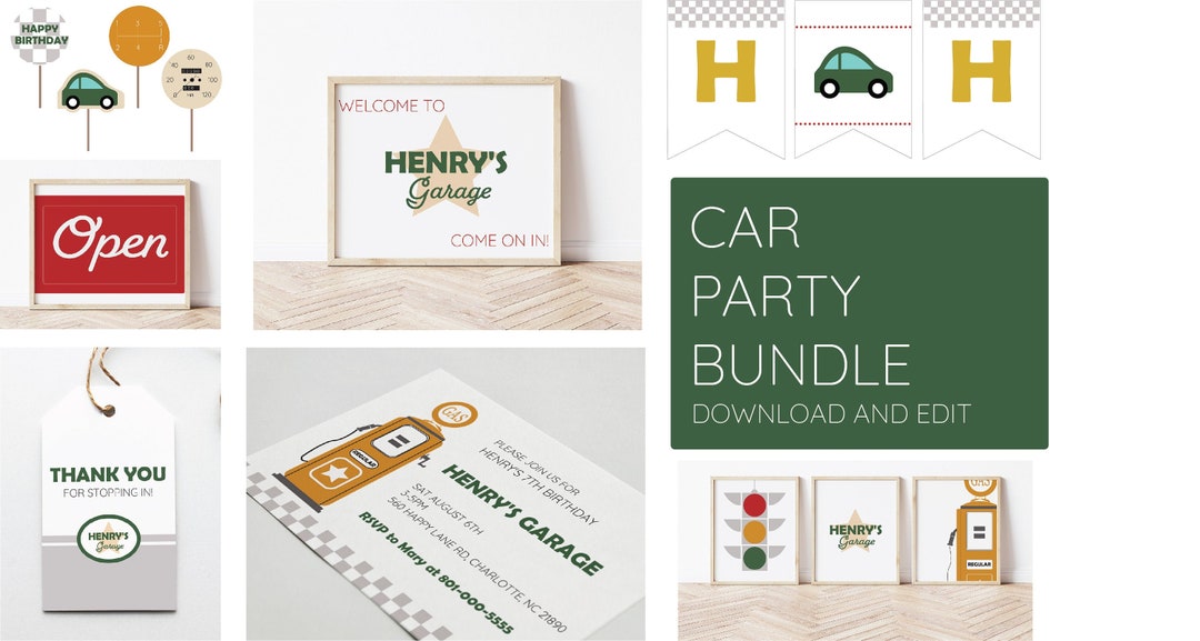 Classic Car Party Printable Bundle INSTANT DOWNLOAD EDITABLE Text, You