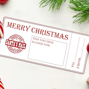 Couponbon rode kerst - INSTANT DOWNLOAD - niet-bewerkbaar-ticket, certificaat, wit, cadeau, fijne feestdagen, IOU, minimalistisch cadeau, tijd