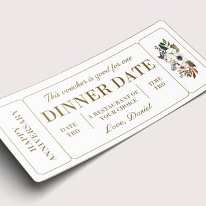 Buono regalo per cena di anniversario - DOWNLOAD IMMEDIATO - Testo MODIFICABILE - Stampabile, Sorpresa, Personalizzato, Biglietto, Certificato, Coupon