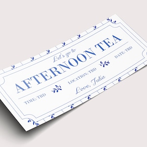 Cupón de té de la tarde - DESCARGA INSTANTÁNEA - Texto EDITABLE - Imprimible, personalizado, boleto, certificado, cumpleaños, aniversario, graduación