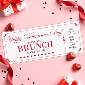 Vale de regalo para brunch de San Valentín - DESCARGA INSTANTÁNEA - Texto EDITABLE - Imprimible, Sorpresa, Personalizado, Ticket, Cupones de amor, Brunch