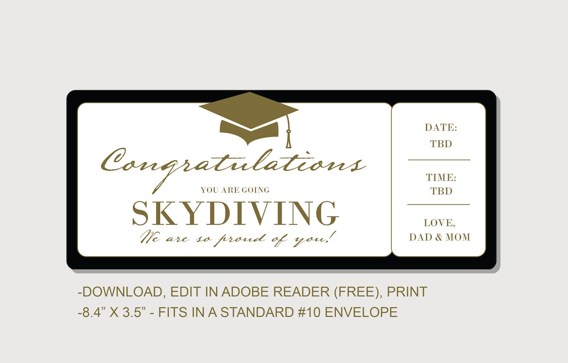Graduation Skydiving Coupon Certificate INSTANT DOWNLOAD Etsy