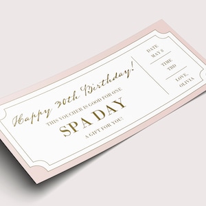 Bon de réduction pour une journée au spa pour le 30e anniversaire - TÉLÉCHARGEMENT IMMÉDIAT - texte MODIFIABLE - imprimable, personnalisé, panier cadeau 30e anniversaire, cadeau meilleur ami