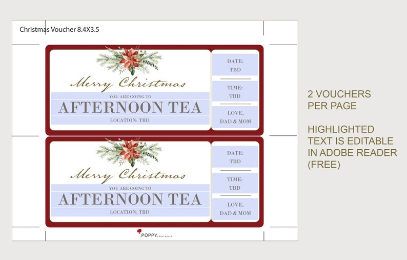 Christmas Afternoon Tea Coupon Voucher INSTANT DOWNLOAD Etsy