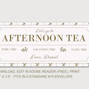 Afternoon Tea Coupon Voucher - INSTANT DOWNLOAD - EDITABLE Text ...