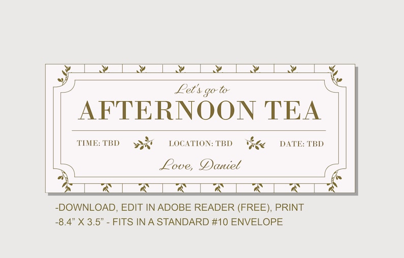 Afternoon Tea Coupon Voucher INSTANT DOWNLOAD EDITABLE | Etsy
