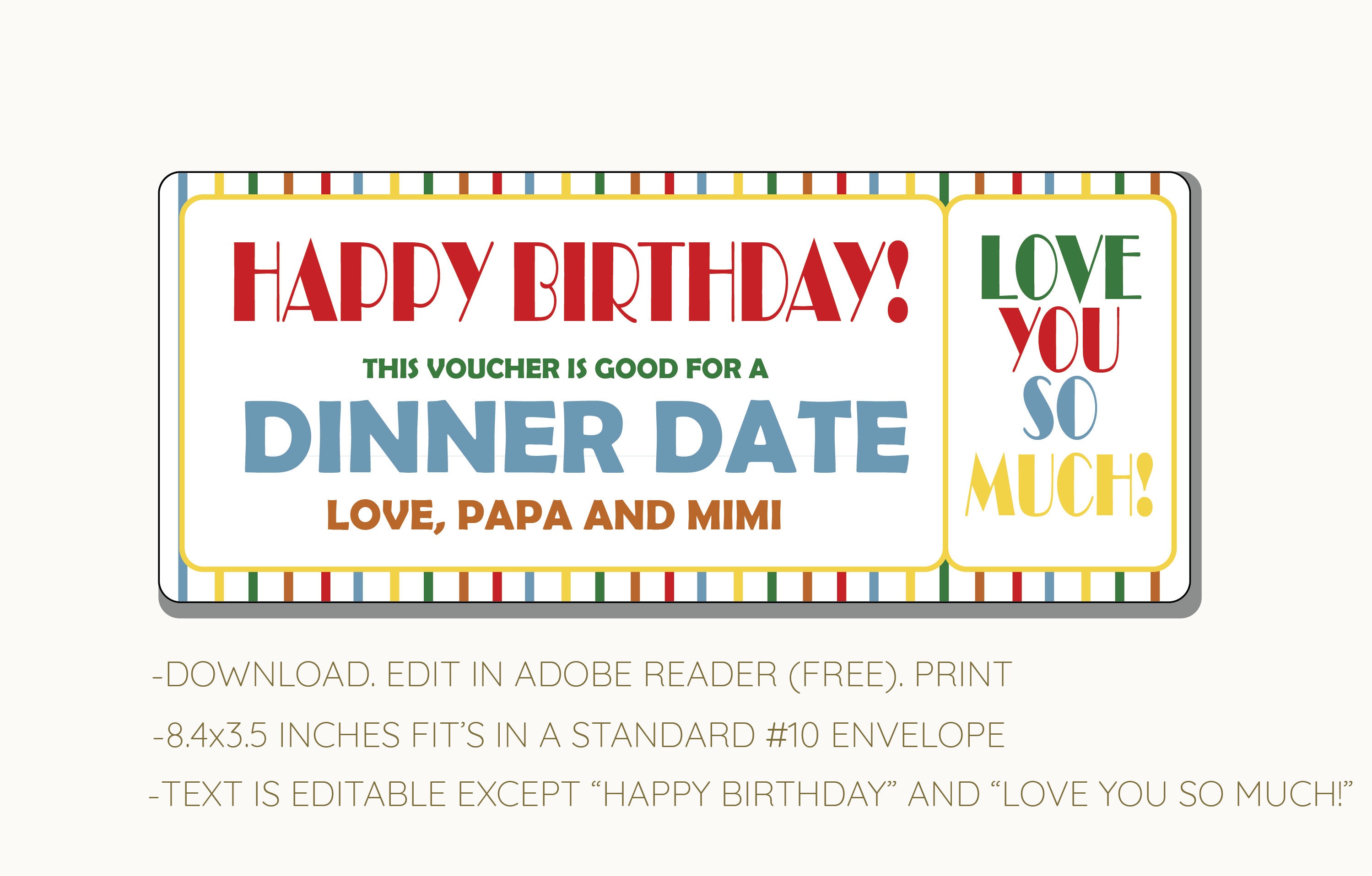 Birthday Dinner Coupon Voucher INSTANT DOWNLOAD EDITABLE Etsy
