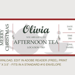 Printable Afternoon Tea Voucher INSTANT DOWNLOAD EDITABLE Text