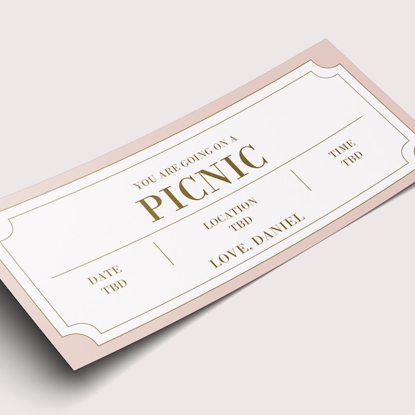 Picnic Coupon Voucher  - INSTANT DOWNLOAD - EDITABLE Text - Printable, Personalized, Ticket, Gift, Birthday Picnic Date, Anniversary Picnic