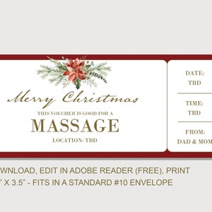 Christmas Massage Gift Voucher - INSTANT DOWNLOAD - EDITABLE Text ...