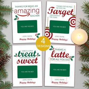 EDITIERBARE Weihnachtsgeschenkkartenhalter - Lehrer Amazon Geschenkkartenhalter, Lehrer Starbucks Geschenkkartenhalter, druckbare Lehrer Geschenkkartenhalter