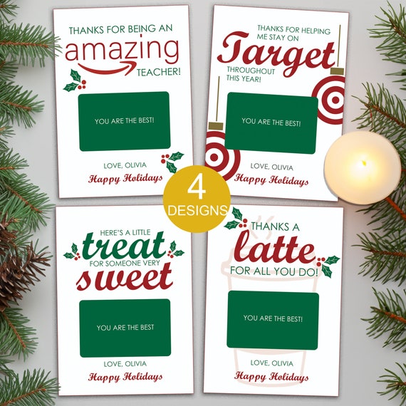 EDITABLE Christmas Gift Card Holder- Teacher amazon gift card holder, Teacher Starbucks gift card holder, Printable teacher gift card holder