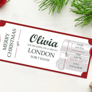 Cupón para viaje de Navidad a Londres - DESCARGA INSTANTÁNEA - Texto EDITABLE - Billete imprimible para Londres, tarjeta de embarque para Londres, viaje a Londres