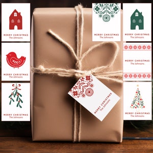 Étiquette cadeau de Noël modifiable imprimable - TÉLÉCHARGEMENT IMMÉDIAT - étiquette de Noël nordique, étiquette de Noël scandinave, lot de 8 étiquettes de Noël
