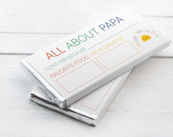 Printable All about Papa Candy Bar Wrapper  - INSTANT DOWNLOAD - Noneditable, Father's Day Gift From kids, Father in law Gift