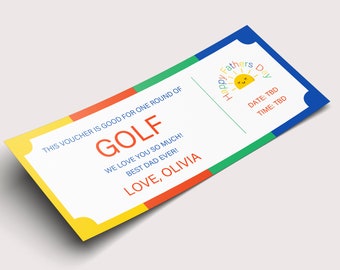Father's Day Gift Golf Certificate Coupon  - INSTANT DOWNLOAD - EDITABLE Text - Printable, Golf Gift from children for fathers day