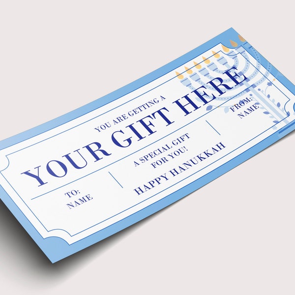 Hanukkah Your Gift Here Voucher  - INSTANT DOWNLOAD - EDITABLE Text - Printable, Surprise, Personalized, Ticket, Hanukkah Gift Certificate