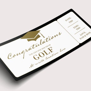 Certificaat golfcoupon afstuderen - INSTANT DOWNLOAD - BEWERKBARE tekst - afdrukbaar, gepersonaliseerd, afstudeercadeau college voor hem vriend