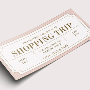 Bon de réduction voyage shopping - TÉLÉCHARGEMENT IMMÉDIAT - texte MODIFIABLE - imprimable, personnalisé, billet, coupon anniversaire shopping