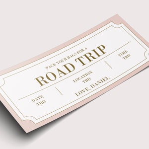 Cupón de viaje por carretera - DESCARGA INSTANTÁNEA - Texto EDITABLE - Imprimible, personalizado, boleto, regalo, cumpleaños, aniversario, graduación,