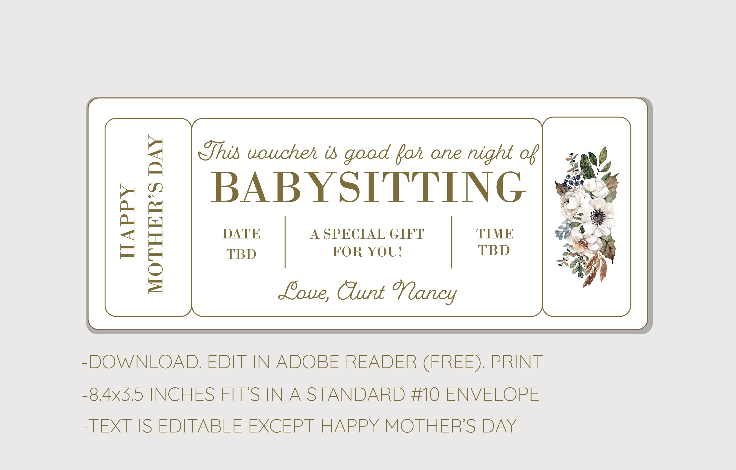 Mother's Day Babysitting Coupon Voucher INSTANT | Etsy