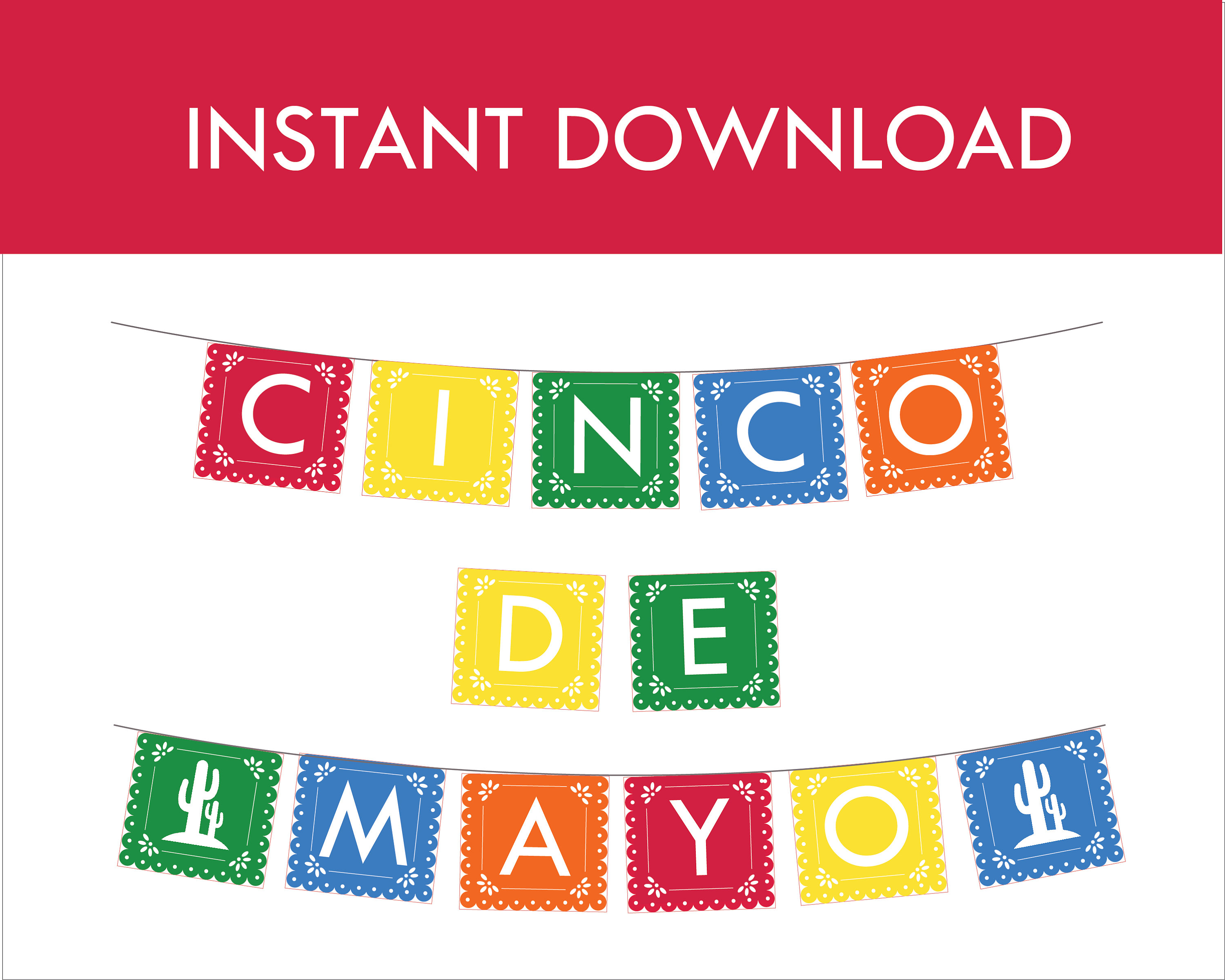 Cinco De Mayo Party Banner Printable - INSTANT DOWNLOAD - Non-editable