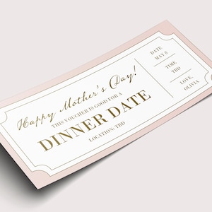 Mother&#39;s Day Dinner Date Coupon Voucher  - INSTANT DOWNLOAD - EDITABLE Text - Printable, Personalized, Ticket, Certificate, Mother, Mom
