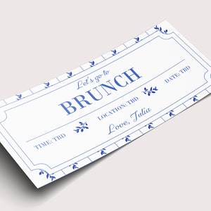 Brunch Coupon Voucher  - INSTANT DOWNLOAD - EDITABLE Text - Printable, Personalized, Ticket, Certificate, Birthday ,Anniversary, Graduation