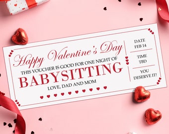 Valentine's Day Babysitting Coupon - INSTANT DOWNLOAD - EDITABLE Text - Babysitting Voucher, baby sitting coupon, babysitting coupons, free