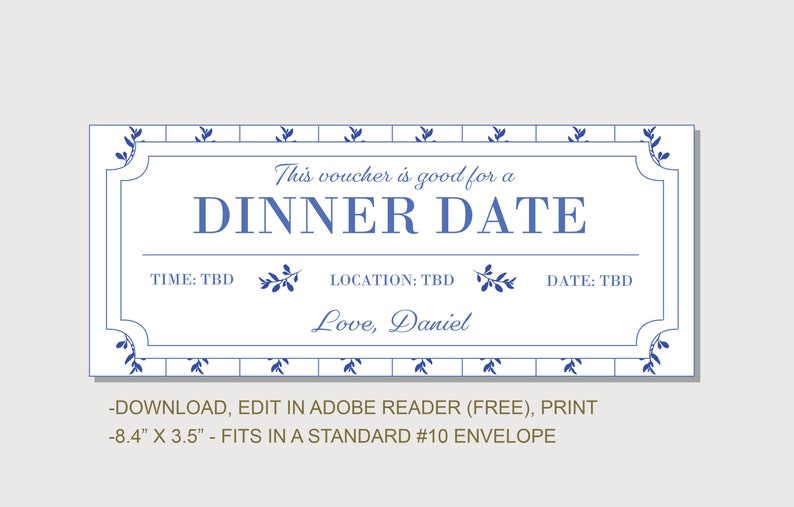 Dinner Date Coupon Voucher INSTANT DOWNLOAD EDITABLE Text - Etsy