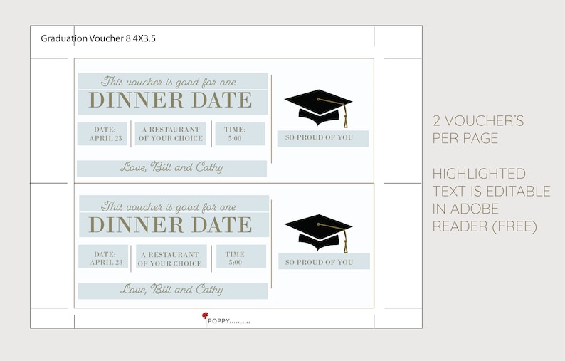 Graduation Cap Gift Document.pdf Graduation Gift Certificate - INSTANT DOWNLOAD - EDITABLE Text ...