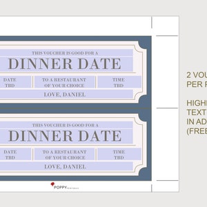 Dinner Date Coupon Voucher - INSTANT DOWNLOAD - EDITABLE Text ...