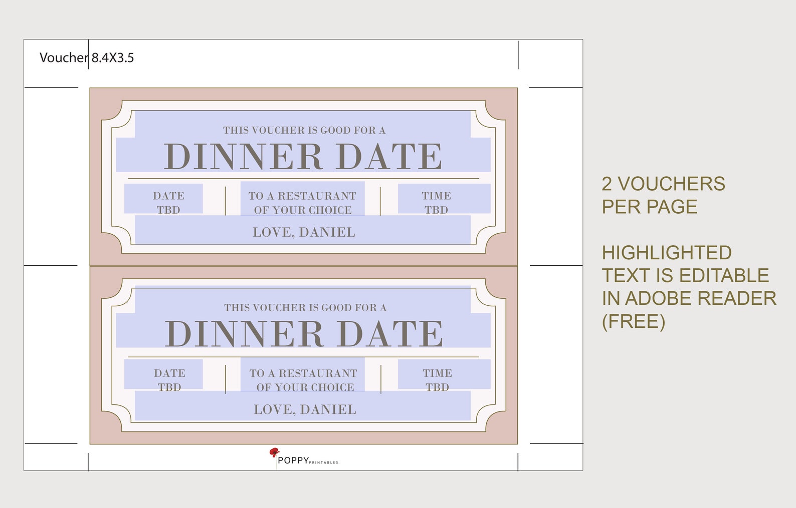 Dinner Date Coupon Voucher INSTANT DOWNLOAD EDITABLE Text - Etsy