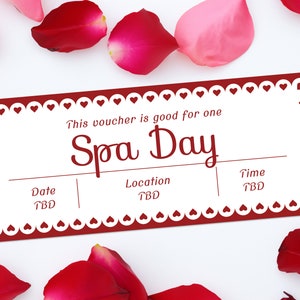 Valentine Spa Day Voucher  - INSTANT DOWNLOAD - EDITABLE Text - Printable, Spa Voucher, Spa Day Ticket, Spa Day Coupon Certificate
