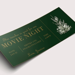 Movie Night Coupon Voucher Christmas - INSTANT DOWNLOAD - EDITABLE Text - Printable, Personalized, Ticket, Certificate, Coupon, Gift, Party