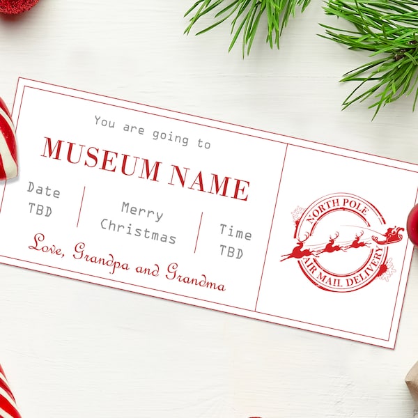 Christmas Museum Gift Coupon - INSTANT DOWNLOAD - EDITABLE Text - Printable, Personalized, Art Lover Gift, Science Lover Gift, Experience