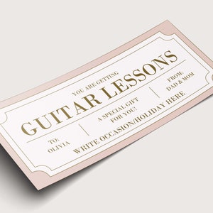 Waardebon voor gitaarlessen - INSTANT DOWNLOAD - BEWERKBARE tekst - afdrukbaar, gepersonaliseerd, ticket, certificaat, verjaardag, cadeau, klas,