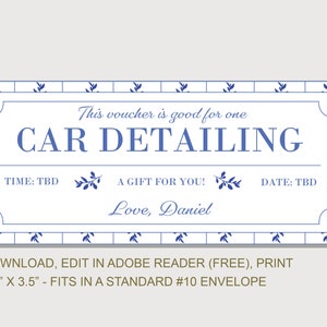 Car Detailing Coupon Voucher - INSTANT DOWNLOAD - EDITABLE Text - Printable, Personalized ...