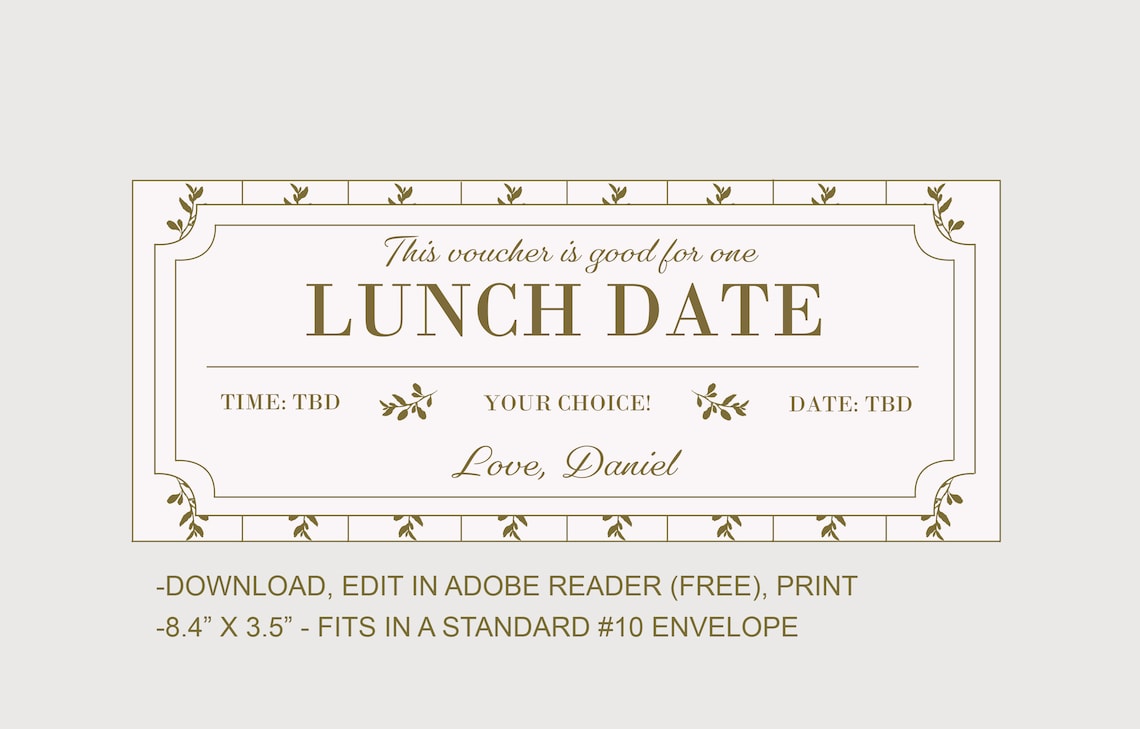 Lunch Coupon Voucher INSTANT DOWNLOAD EDITABLE Text Etsy