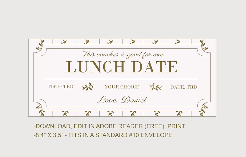 Lunch Coupon Voucher INSTANT DOWNLOAD EDITABLE Text Etsy