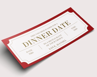 Red Dinner Date Coupon Voucher  - INSTANT DOWNLOAD - EDITABLE Text - Printable, Personalized, Ticket, Certificate, Valentine's Coupon, Love