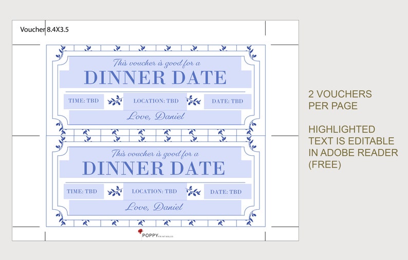 Dinner Date Coupon Voucher INSTANT DOWNLOAD EDITABLE Text - Etsy