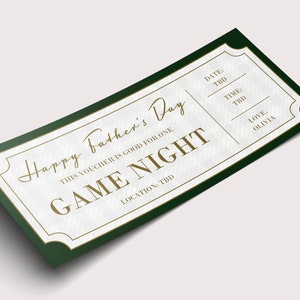 Cadeaubon cadeaubon vaderdag game-avond - INSTANT DOWNLOAD - BEWERKBARE tekst - Afdrukbaar, groen Vaderdagcadeau van kinderen, stiefvader